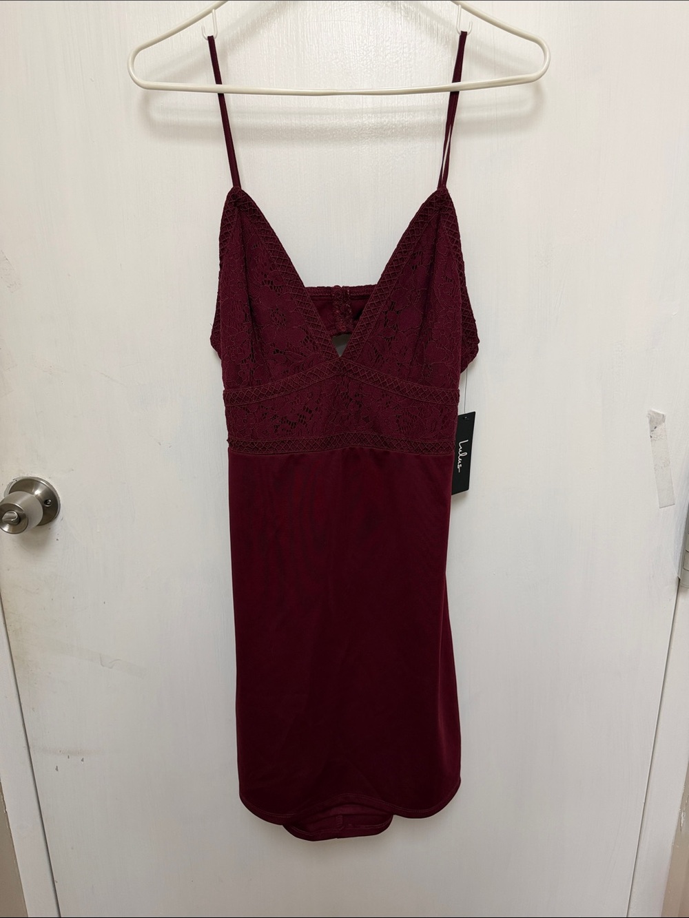 Lulu's Wine Lace-Top Slip with Spaghetti Straps